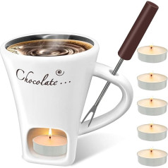 Dongcill Chocolate Fondue Cup, 200 ml Chocolate Fondue Mug Set, Ceramic Chocolate Fondue Set, with Fork and Tea Light