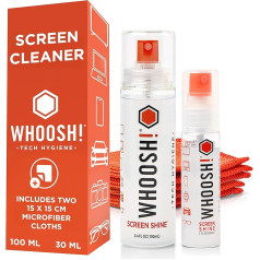 WHOOSH! Laptop Cleaning Kit Duo XL for MacBook, Glasses, Mobile Phone - Fingerprint Remover, Streak Free Glasses Cleaning Spray, 30ml + 100ml Bottles and 2 Microfibre Cloths for Home & Travel