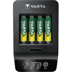 Varta Smart Charger +, charger for batteries in AA / AAA, single slot charging, detection of defective cells, charging and refreshing batteries, including 4x Varta AA 2100mAh battery