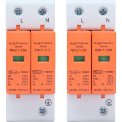 Surge Protector, 2 x SPD Surge Protection Devices, 2P 420 V 60 kA AC Arrester Protection Home Power Breaker, Lightning Protection, Equipotential Surge Arrester for the Protection of Household