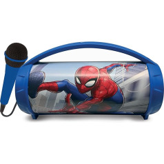 Lexibook, Spider-Man BTP585SPZ Wireless Light Speaker with Microphone, Stereo Sound, Karaoke Function, USB and SD Card Port, Rechargeable Battery, Carry Handle, Blue