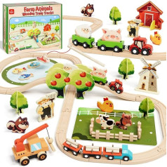 Lehoo Castle Wooden Train, Railway Children, Wooden Farm Toy from 3 Years, Train Toy for Children from 3 4 5