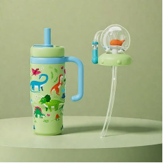 Whale Fountain Tumbler Stainless Steel with Handle, Two Lids, Leakproof, Dishwasher Safe, Cute and Perfect for Kids, Teens and Adults.Whale Cup, 24 Ounce Tumbler with Whale