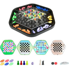 4 in 1 Flying Chess Game Board Set, Multi-Game Tabletop Collection with Snakes, Checkers, and Ludo, Fun Family Board Games for Kids, Adults, Parties, Game Night 30.5 x 30.5 x 3.5 cm