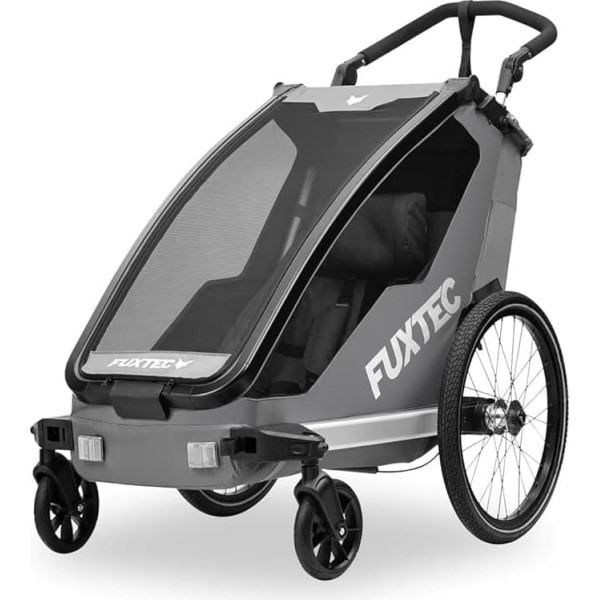 FUXTEC FX-FA1S Bicycle Trailer Set with Jogger Wheel, Children's Trailer and Jogger with Safety Belt, Easy Folding, Load Capacity up to 35 kg, Height-Adjustable Push Handle, Rain and Sun Protection