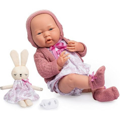 JC TOYS La Newborn Baby Doll 38 cm Soft Vinyl Royal Collection Clothes with Toile de jouy Dummy and Plush Girl Pink Designed in Spain by Berenguer, 2