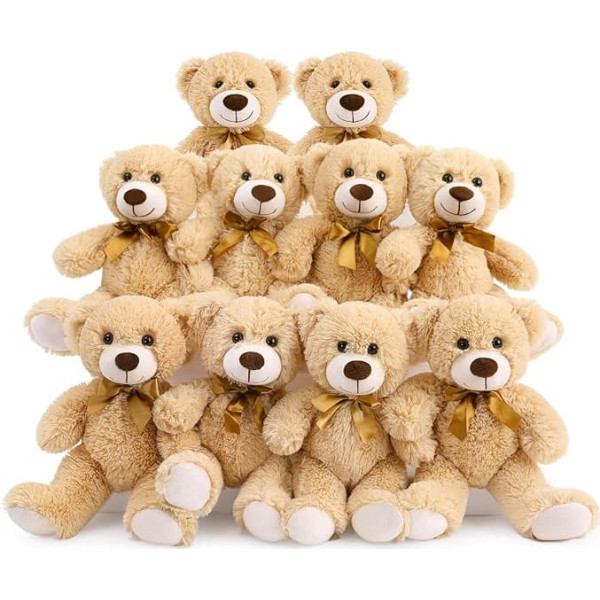 MorisMos Set of 10 Small Bear Teddy Bears Set, 35 cm Soft Light Brown Teddy Bears, Decorative Doll Toy, Birthday Christmas Gift Children Baby Girls