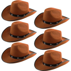 Brown Cowboy Hat - Brown Star Studs Cowboy Cowgirl Hats - Perfect for Wild West Costumes, World Book Day, School Book Week, Sports Events and Other Fancy Dress Events - Pack of 6