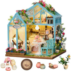 OurMiao Miniature House Kit Floral Reverie, DIY Tiny House with Furniture & LED Lights, Miniature Dollhouse Kit for Adults & Teens, Creative Decoration Gift for Family Friends