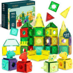 Magnetic Building Blocks for Children with Dinosaur Figures, 100 Magnetic Building Blocks for Boys and Girls from 3 Years, Montessori Educational Toy