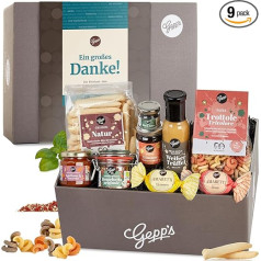 Gepp's Delicatessen Thank You Box Gift Basket with Many Delicacies, Company Gift for Employees and Colleagues, Specialities such as Pasta, Truffle Sauce, Pesto, Amaretto, Gourmet Gift Basket
