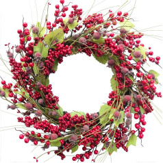 CIR OASES 20 Inch Christmas Wreath, Red Berry Wreath, Artificial Cypress, Pine Needles, Leaves Wreath for Front Door, Wreath for Home, Farmhouse, Holiday, Party, Festival, Wall Decor