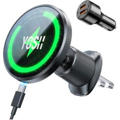 YOSH For Magsafe Car Mount with Charging Function 15 W, Metal Double Hook & N55 Strong Magnets, Mobile Phone Holder Car for Magsafe Charger Ventilation for iPhone 17 16 15 14 13 12 with 36 W Car