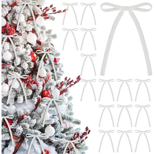 24 Stück Weihnachtsschleifen aus Samt, 12,7 x 17,8 cm, Weihnachtskranz, Schleife, rustikales Vintage-Geschenk, Samtschleife, Weihnachtsbaumband, Schleife, Ornament für Weihnachtsbaum, Kranz, Girlande