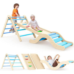 Montessori Indoor Playset: 7-in-1 Climbing Frame with Slide, Arch & Mat for Toddlers and Children (1-3 Years) (Blue)