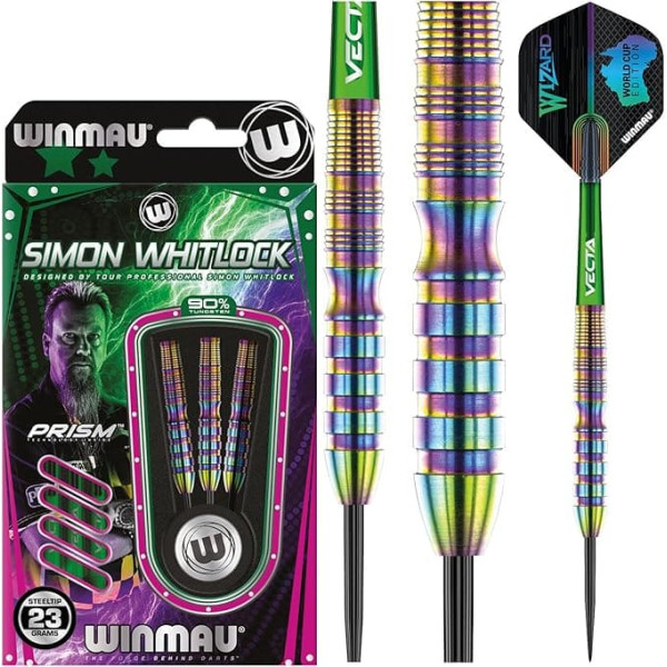 WINMAU Simon Whitlock Urban World Cup Edition 23 g Professional Steel Tip Tungsten Darts with Flights and Stems (Waves)