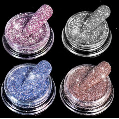 Allstarry Diamond Nail Glitter 4 Colours Sparkling Korea Reflective Glitter Diamond Dust Shiny Powder Pigment Craft Sequins Nail Supplies for Nail Art Gel Polish Crafts Disco Party Night Club Wedding