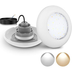 LyLmLe LED Pool Headlight with External Thread 2 Inches, 12 W Pool Lighting 2 Colours Switchable White 3000 K & 6000 K, Diameter 190 mm, 12 V AC Underwater Spotlight LED for Above Ground Pools Steel