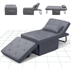FLEXISPOT Living Room Armchair with Stool, Sleeping Chair, Foldable with Bed Function with Sleep Function, Convertible Chair, Bed Extendable Sleeping Chair, Maximum Load 300 kg, Grey, 72 x 69 x 35 cm