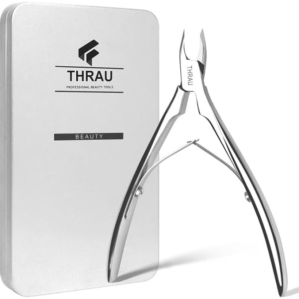 THRAU Precision Cuticle Nippers Stainless Steel with Storage Box & Protective Cap, Sharp Cuticle Cutter for Manicure/Pedicure, Cuticle Remover, Nail Clippers for Toenails & Fingernails