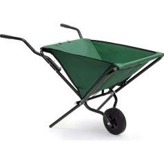 Relaxdays Foldable Wheelbarrow 66 x 64 x 112 cm Folding Barrow Cart of Steel with Strong Polyester, Space-Saving Garden Cart Gardening Wheel Barrow, Holds up to 30 kg, Green