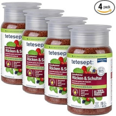 tetesept Sea Salt Back & Shoulder - 4 x 600g - Health Bath for Relaxation & Relaxation with 6 Essential Oils - Soothing Bath Additive with Natural Sea Salt