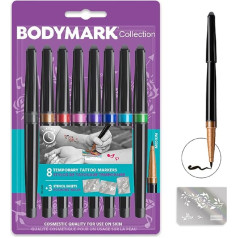 BodyMark by BIC 8 temporary tattoo markers and 3 stencil sheets, assorted colours