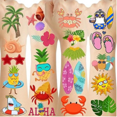 Summer Temporary Tattoos - 60 Pieces Summer Party Decorations Gift Idea for Kids Teens Boys Girls Adults Beach Sea Summer Party Supplies Aloha Party Supplies Hawaiian Theme