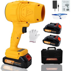 Leaf Blower Battery, Kwoxet Mini Leaf Blower with Turbocharger, 576 km/h Air Speed, Pack of 2 21 V 3000 mAh Batteries, Suitable for Garden Care, for Cleaning Wood Chips, Leaves and Snow