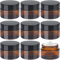 Roellgs Amber Glass Jars, 8 Pack 30ml Glass Jars with Lids - Brown Travel Cosmetic Containers, Travel Pots with UV Protection for Powder, Lotion and Cream (30g)