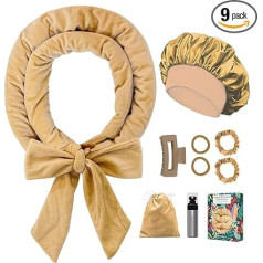 Gwabee Hair Rollers No Heat Hair Rollers for Sleeping Overnight 70 Inch Long Soft Curler No Heat Curler Band for Long Curls 9 Pieces Curling Iron Set Khaki