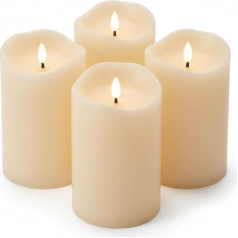 ToCi LED Candle Set Cream with 4 flameless real wax candles with black wick and timer (Cream - diameter 7.5 x 15 cm).