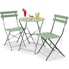 Shally Dogan Paris 3 Piece Folding Garden Furniture Set with 2 Steel Chairs Space Saving Bistro Balcony Patio Outdoor Bar Two Tone Dark Green Sage