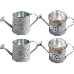 MERRYHAPY 4 Pack Pewter Watering Can Hanging Basket Planter Mini Vases for Flowers Shabby Chic Jug Vase Pot for Plants Indoor Watering Can Outdoor Plants Garden Iron Bucket