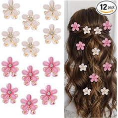 Denipry Mini-Haarklammern, Blumen-Diamant-Haarklammern, süße Kristall-Strasssteine, kleine Haarnadeln, Blumen-Haar-Accessoires für Damen, Mädchen, Kinder, Alltag, Party, Hochzeit, Fotografie (weiß +
