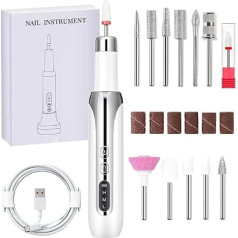 Nail Grinder, 12 in 1 Electric Nail File with LED Digital Display, 3 Adjustable Speed Levels, Wireless, Professional, for Acrylic and Gel Nails (White)