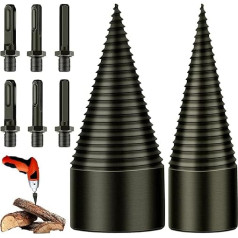 Wood Splitter Screw Cone - 32 mm + 42 mm Split Wood Cone Wood Splitter Drill, Drill Cone Wood Splitter with 6 Drill Handles, Firewood Splitter Drill, Spiral Drill Cone Splitter for Household
