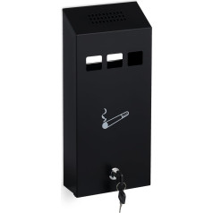 Relaxdays Wall Mounted Ashtray for Outdoors, Lockable, Metal, Wall Mounted Ashtray H x D: 32.5 x 15 x 6 cm, Black