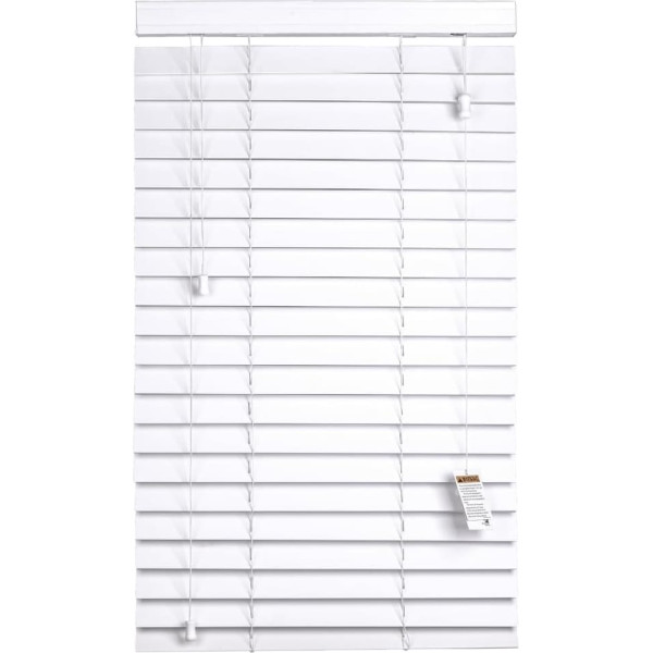 REHAN & CO Window Blinds Faux Wood 50mm Slats with String / Tape Aluminium Headrail Cut to Size Child Safe Home Office Window Roller Blind (White String, 60x150cm)