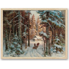 iHery Framed Vintage Wall Art Forest Snow Landscape 8x10 High Quality Oak Wood Frame Canvas Wall Decor Small Oil Painting Picture for Bedroom Living Room 1 Piece