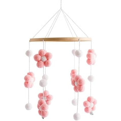 LICHENGTAI Mobile Baby Wind Chimes with Felt Balls, 3D Flowers Baby Bed Mobile Wind Chime Rattle Toy Mobile Bed Bell Baby Bed Hanging Cot Decoration for Baby Bed Boys Girls