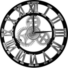ALEENFOON Wall Clock Large Without Ticking Noises 58 cm Quiet Clock 3D Gear Vintage Plus Size Wall Clock Roman Numbers Hanging Clock for Living Room Kitchen Bedroom Indoor Clock (Silver, 58 cm)