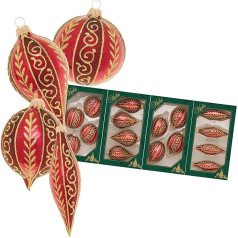 Krebs Glas Lauscha - Glass Christmas Decoration / Christmas Tree Decoration - Box Set of 4 4 Christmas Tree Pendants - Motif: Bordeaux Leaves and Swirls - Size: Approx. 10 cm