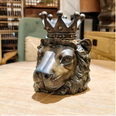 OUTOUR Vintage Lion Head Sculpture Bookends Set of 2 with Crown Decorative Book Holder for Shelves Office Home Bar Bedroom Non-Slip Base Collectible Figure