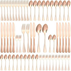 Cutlery Set for 12 People, 60-Piece Golden Cutlery, Highly Polished and Dishwasher Safe, Elegant Cutlery Gold, with Knife, Fork, Spoon, for Home, Party, Restaurant (Gold Rose)