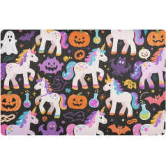 Dekorativer Halloween-Teppich mit gelben Kürbis-Einhörnern, für den Außenbereich, rutschfester Gummi und waschbar, Waschküchen-Teppich, extra Vorderfußmatte, 81,3 x 50,8 cm, Küchenmatte für Eingang