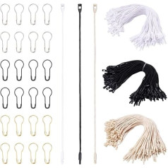 Pandahall 600 Pieces 3 Colors Cotton Cords with Hanging Sign with Safety Pins, Hanging Sign, Cord Closure, Snap Closure, Pin Loop