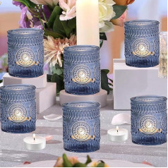 Blue Votive Candle Holders, 12 Pieces Glass Tealight Candle Holders for Wedding Party Home Decoration (12, Blue)