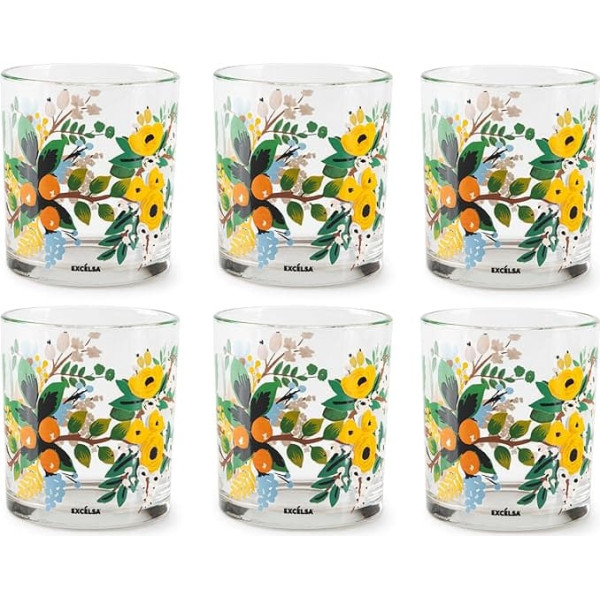 Excelsa Fiori Frida Set of 6 Glasses, 250 ml