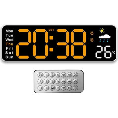 Tomedeks Wall Clock Digital 12 Inch LED Wall Clock Large Display Digital Clock with Remote Control Countdown Adjustable Brightness Wall Clock with Time/Date/Temperature for Living Room Kitchen Office